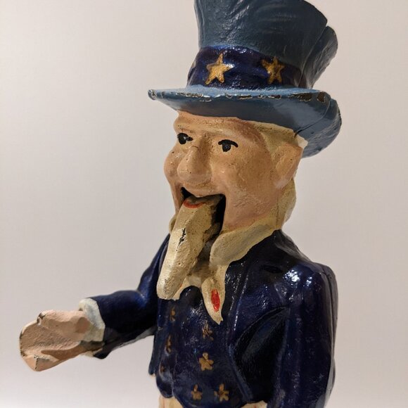 Vintage Cast Iron Uncle Sam Coin Bank Americana Patriotic Decor Red White & Blue - Picture 8 of 11